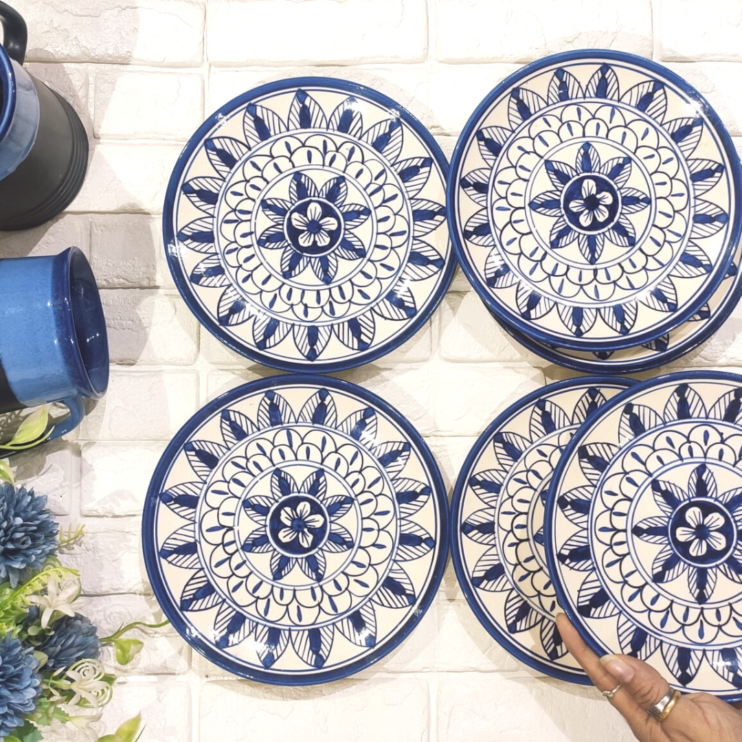 WHT/BLU Ceramic Hand Painted Snack Plate (Set of 4)