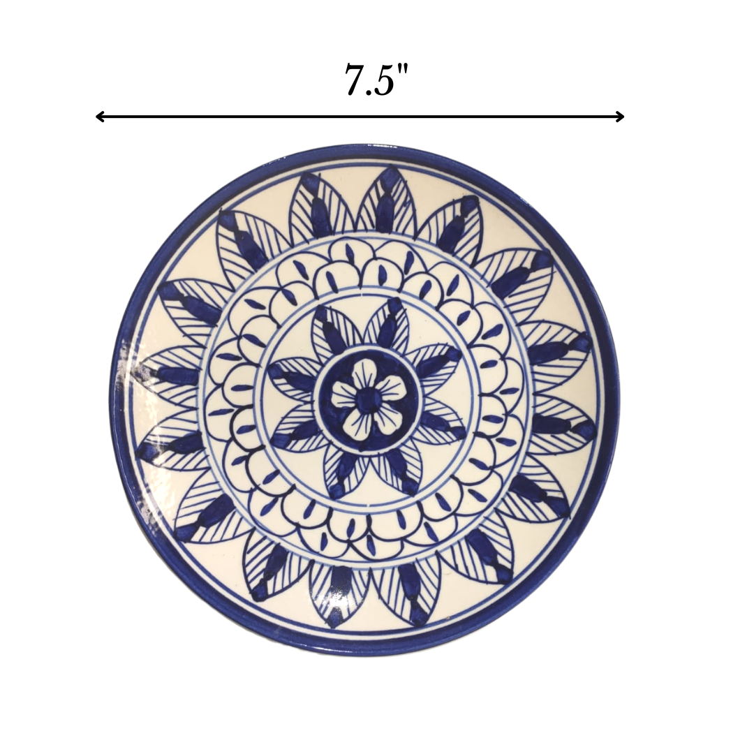 WHT/BLU Ceramic Hand Painted Snack Plate (Set of 4)
