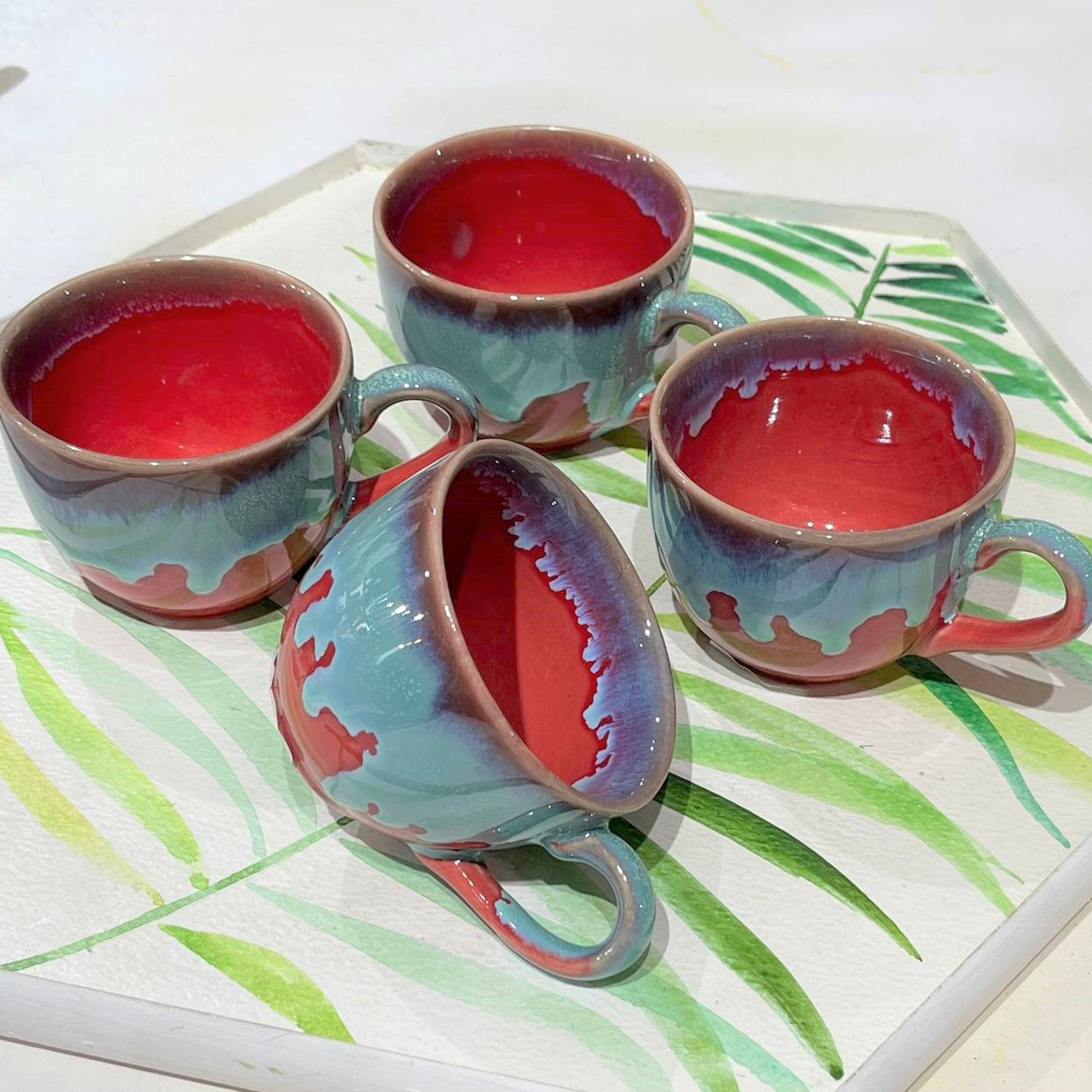 Red & Blue Tea Cups (Set of 6)
