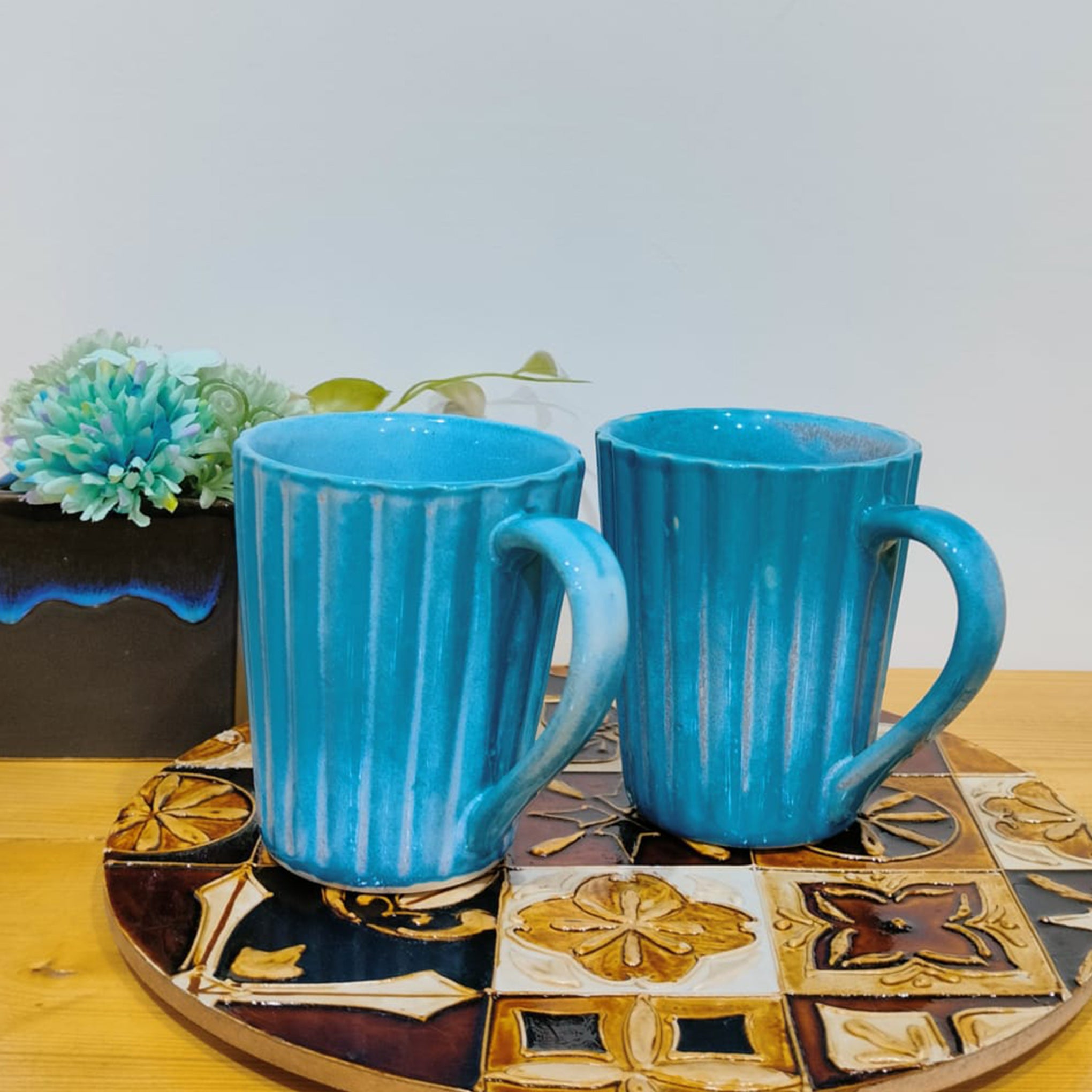 Blue Ceramic Mugs (Set of 4)