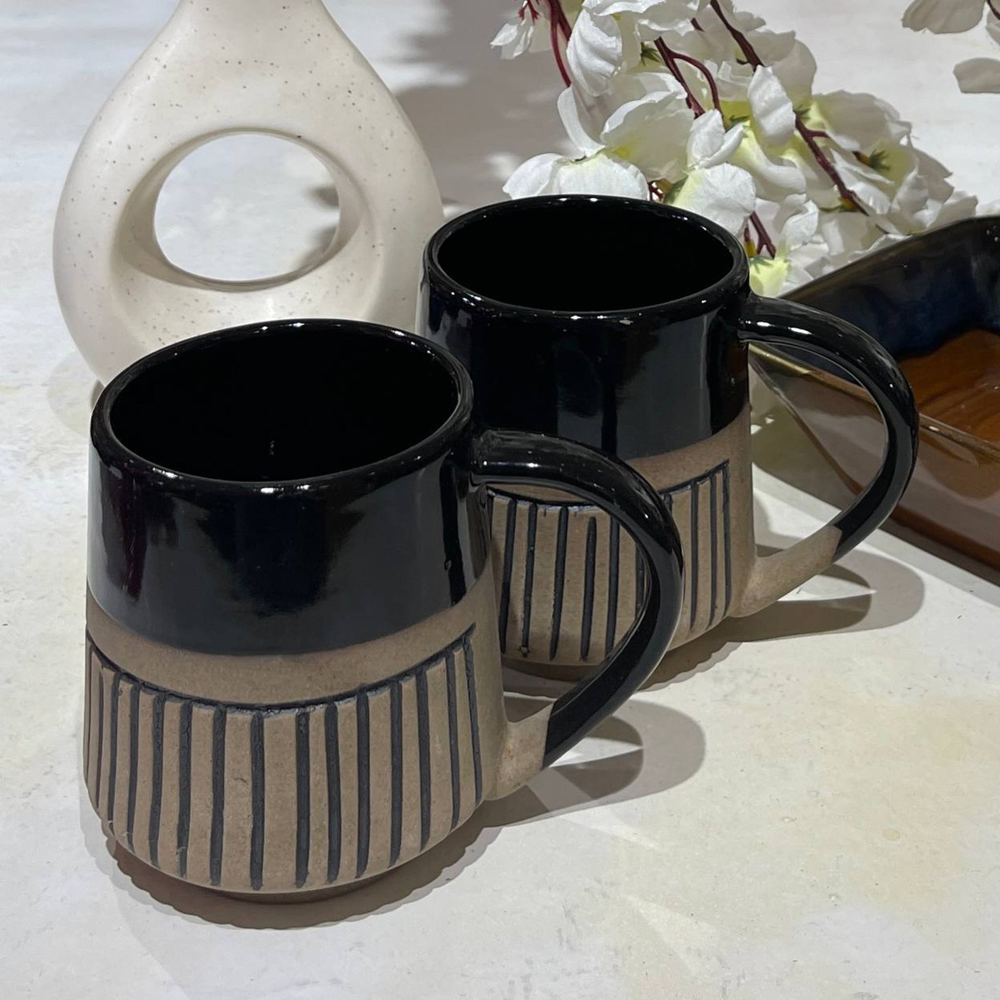 Black Stripes Ceramic Mugs (Set of 4)