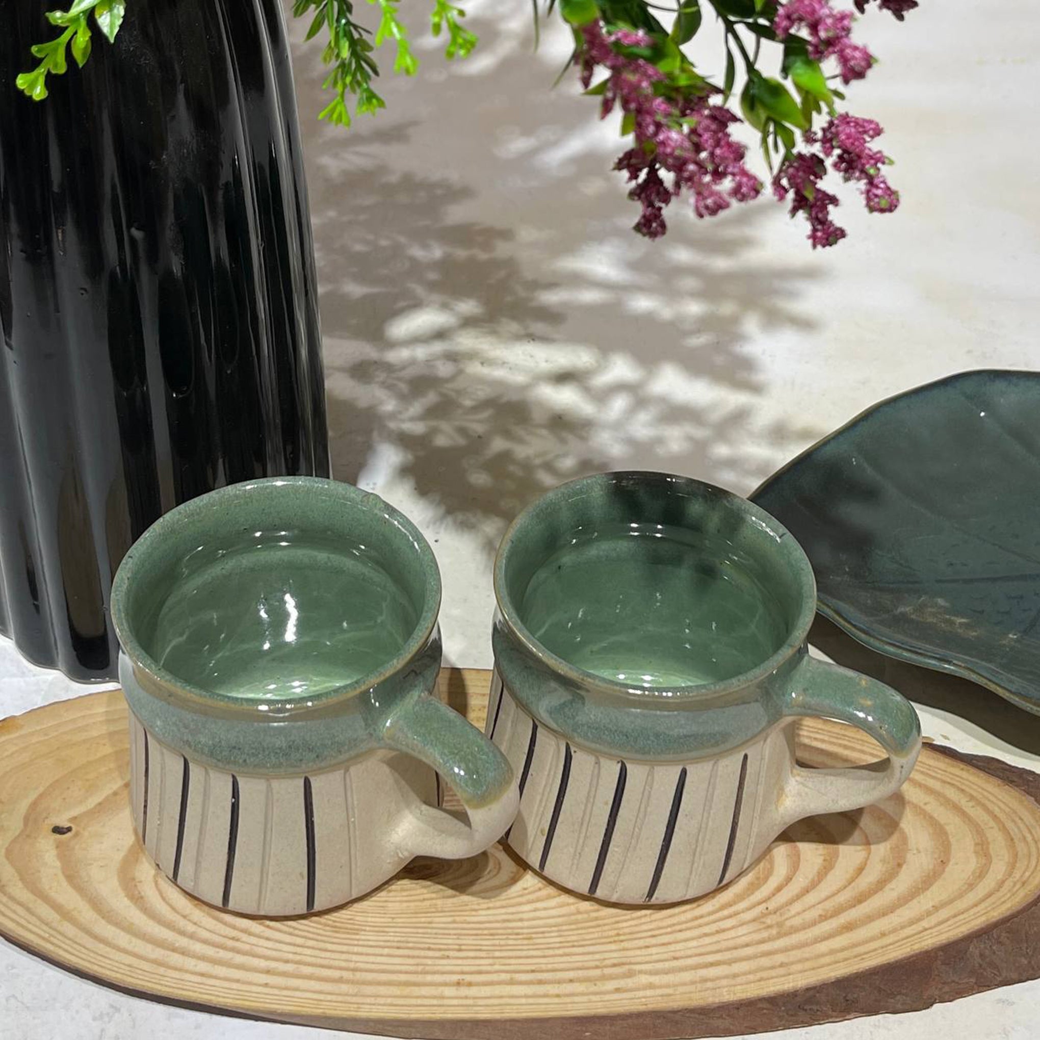 Green Stripes Tea Cups (Set of 4)