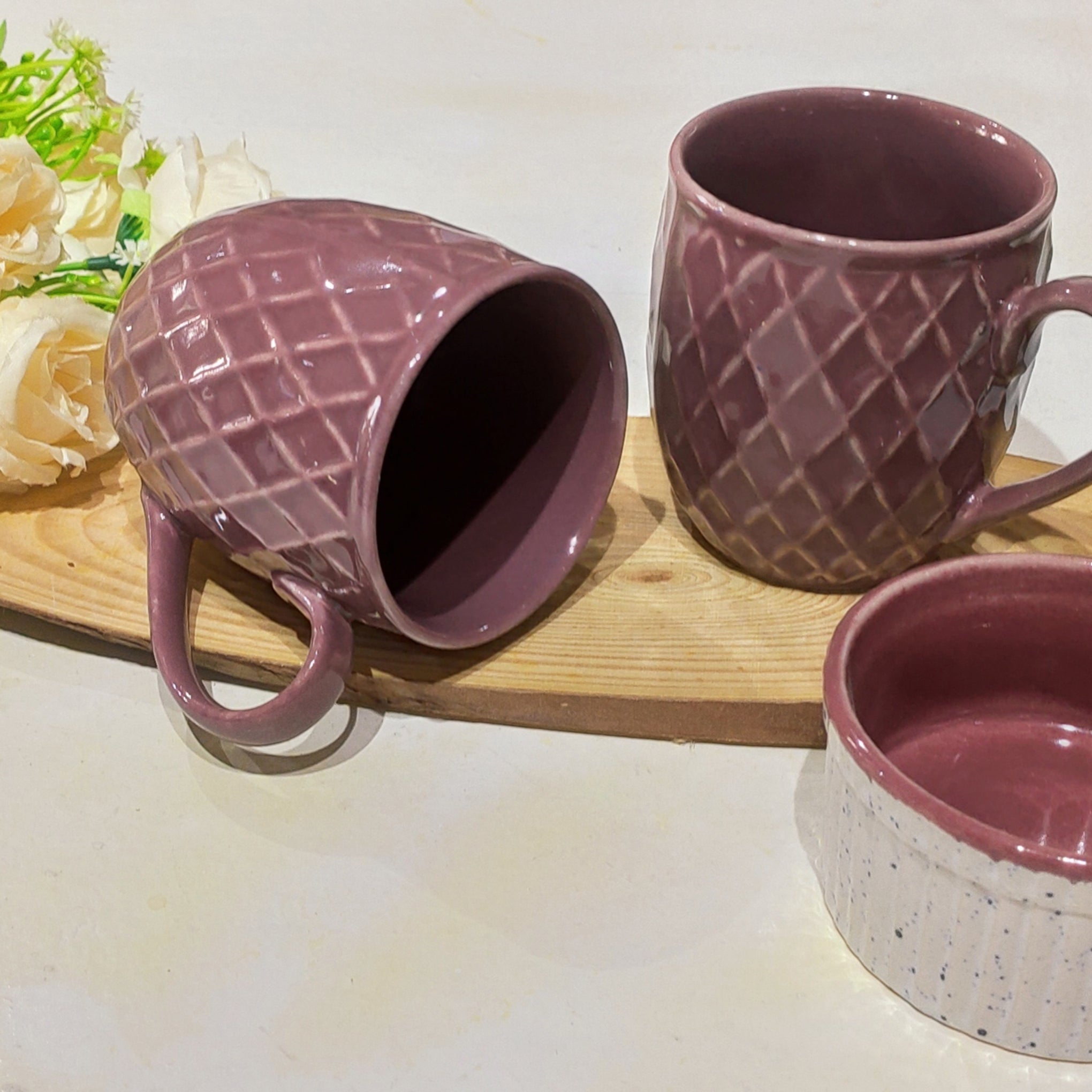 Wine Coloured Lined Mugs (Set of 4)