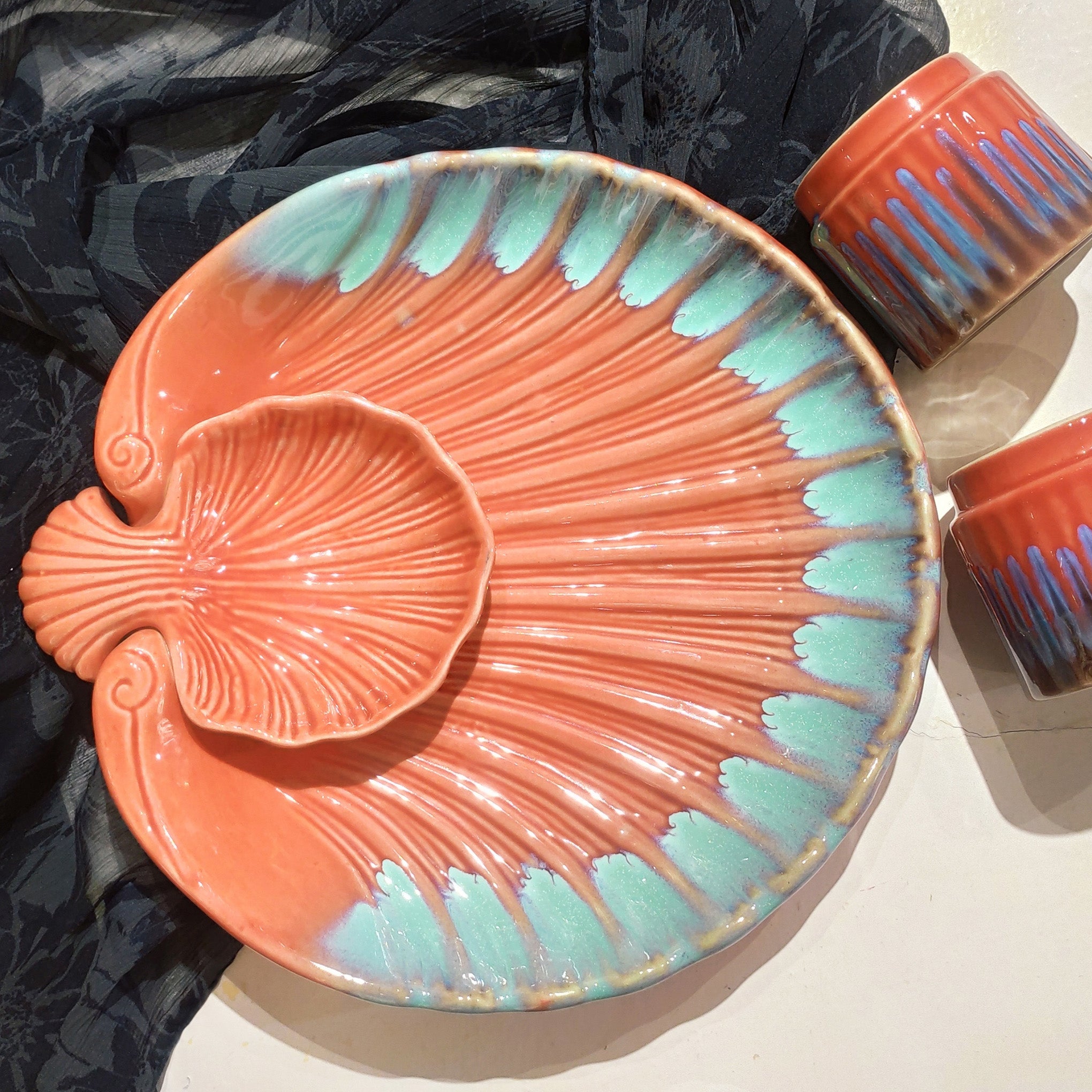 Seashell design Orange Serving Ceramic Platter