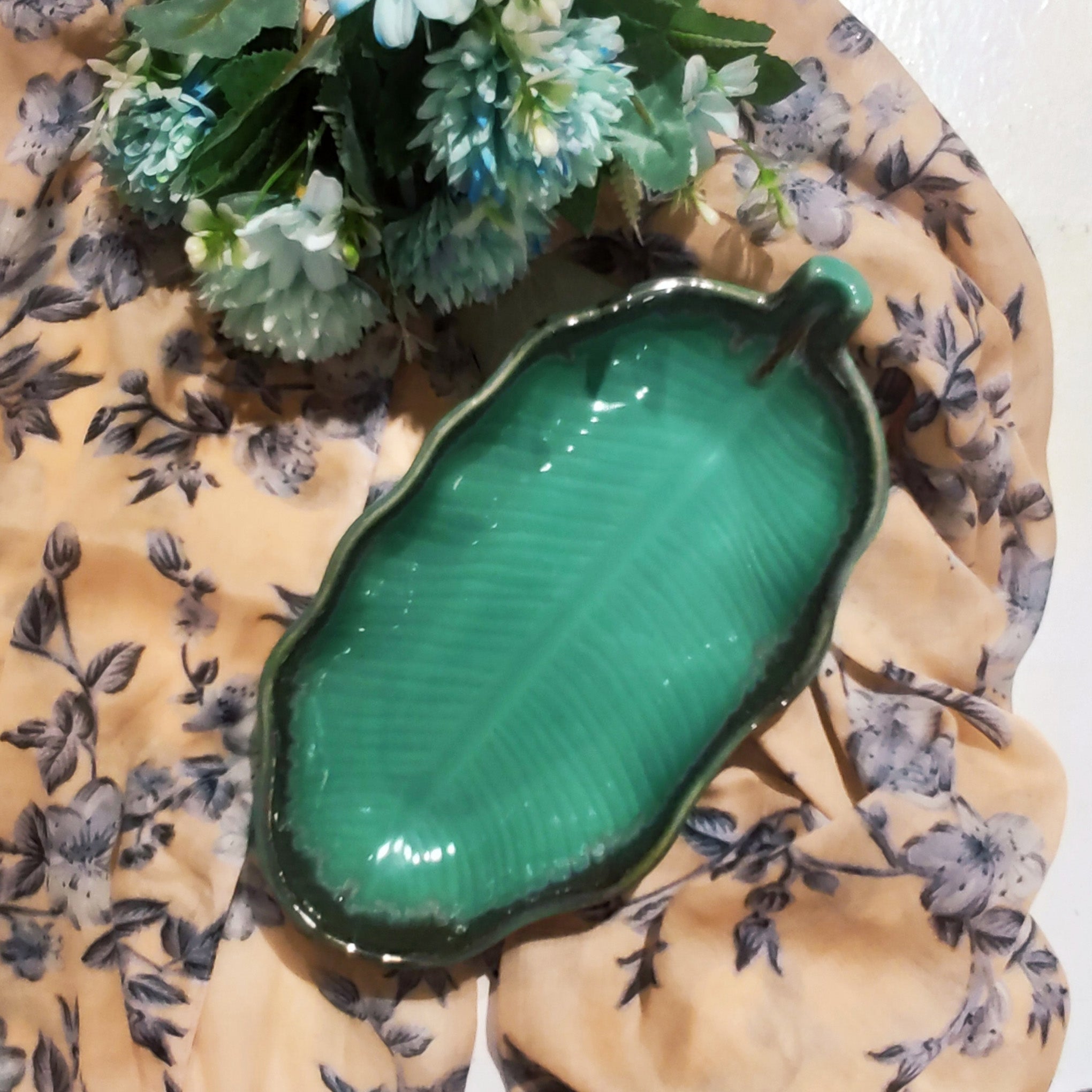 Green Leaf Shaped Ceramic Platter