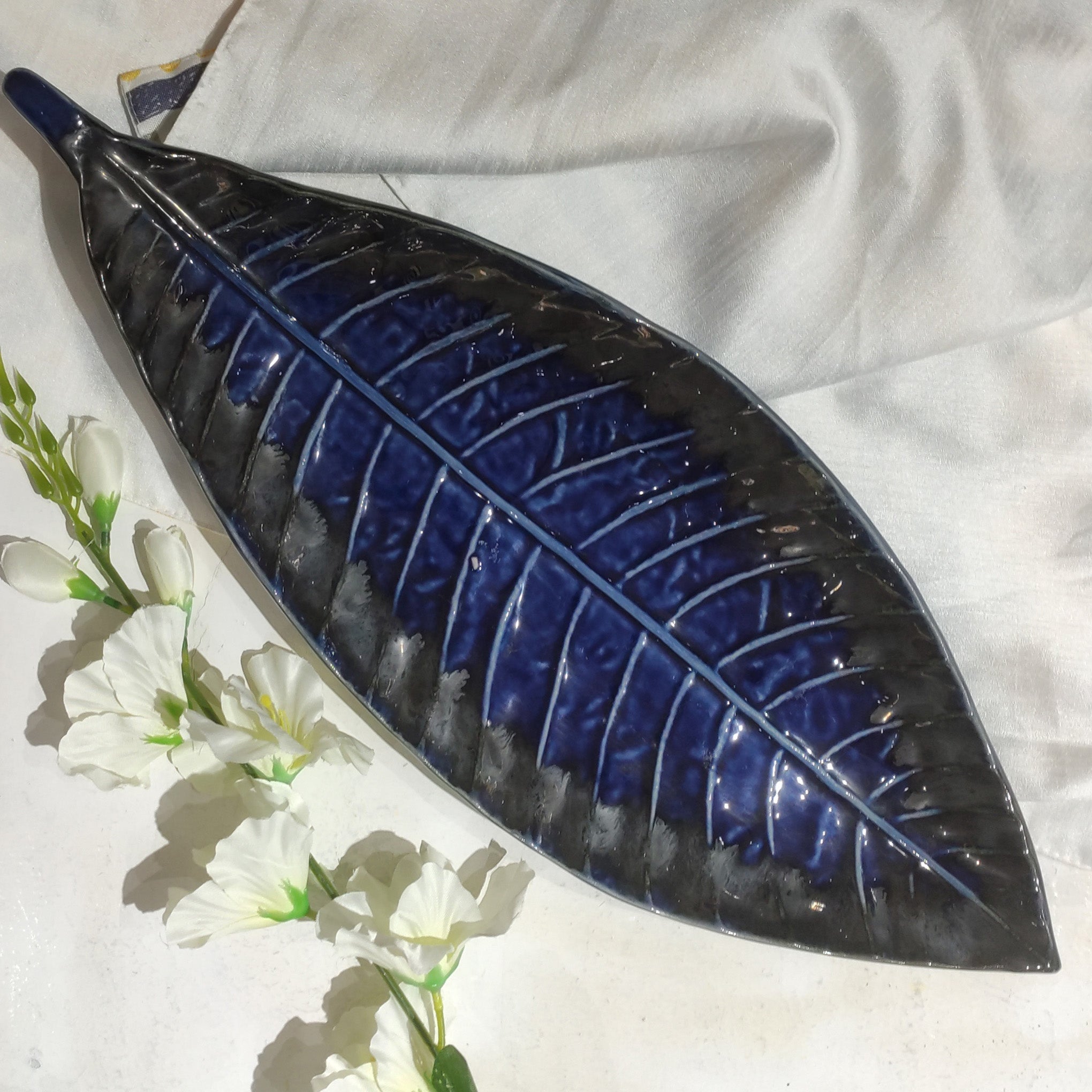 Royal Blue Leaf Ceramic Platter