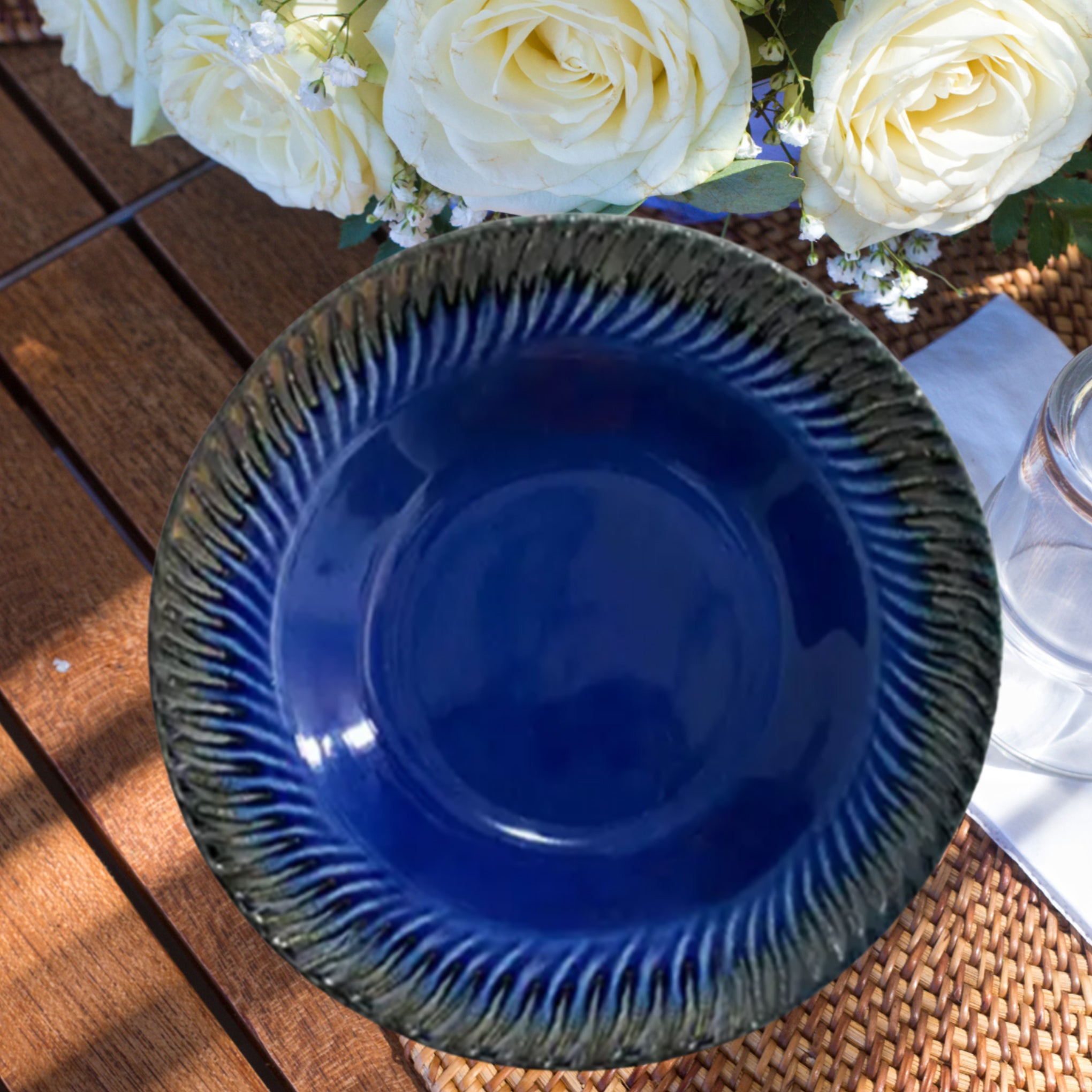 Blue Deep Ceramic Pasta Plates (Set of 4)