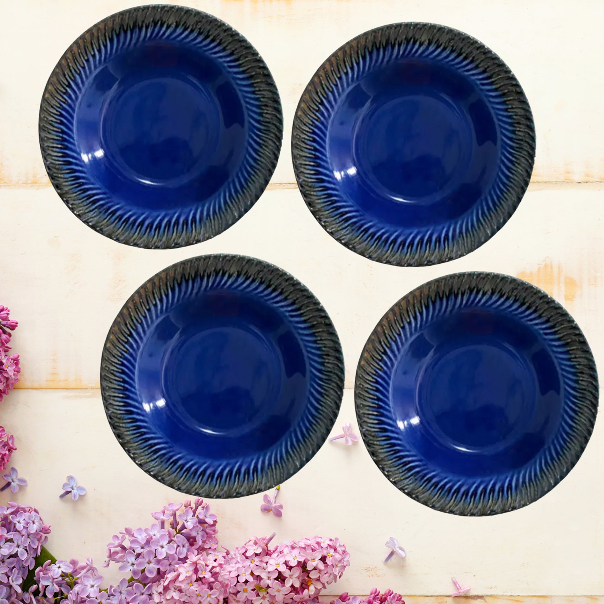 Blue Deep Ceramic Pasta Plates (Set of 4)