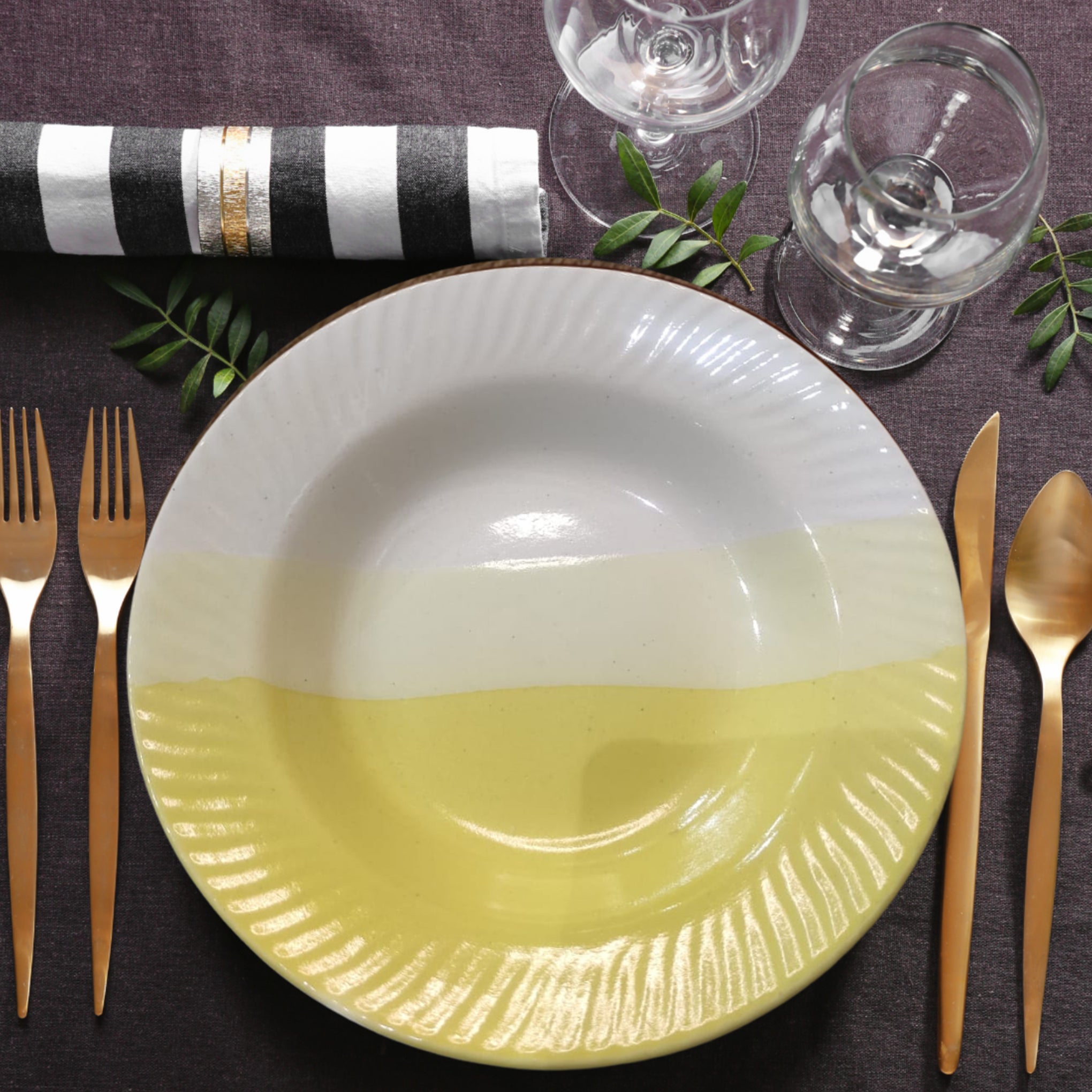 Double Shade Yellow Pasta Plates (Set of 4)