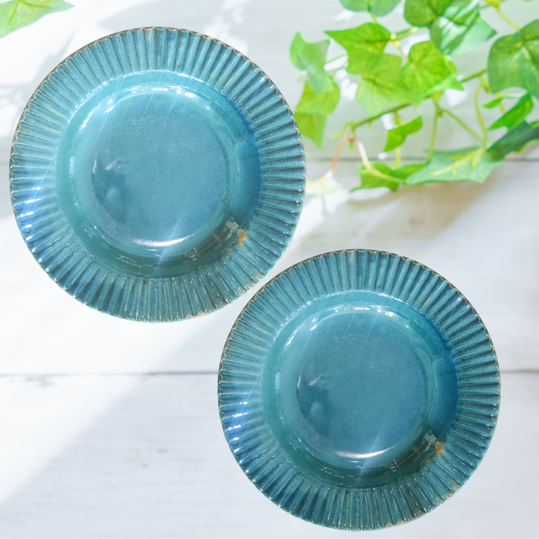 Medium Blue Pasta Ceramic Plates (Set of 2)