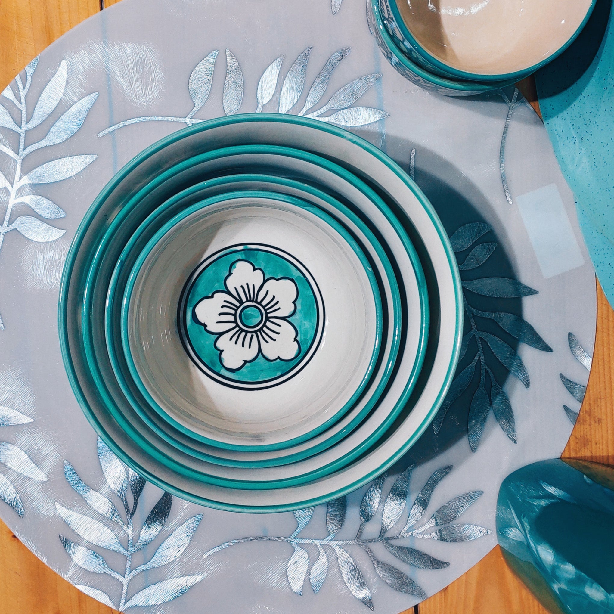 Blue Printed Ceramic Serving Bowls (Set of 4)