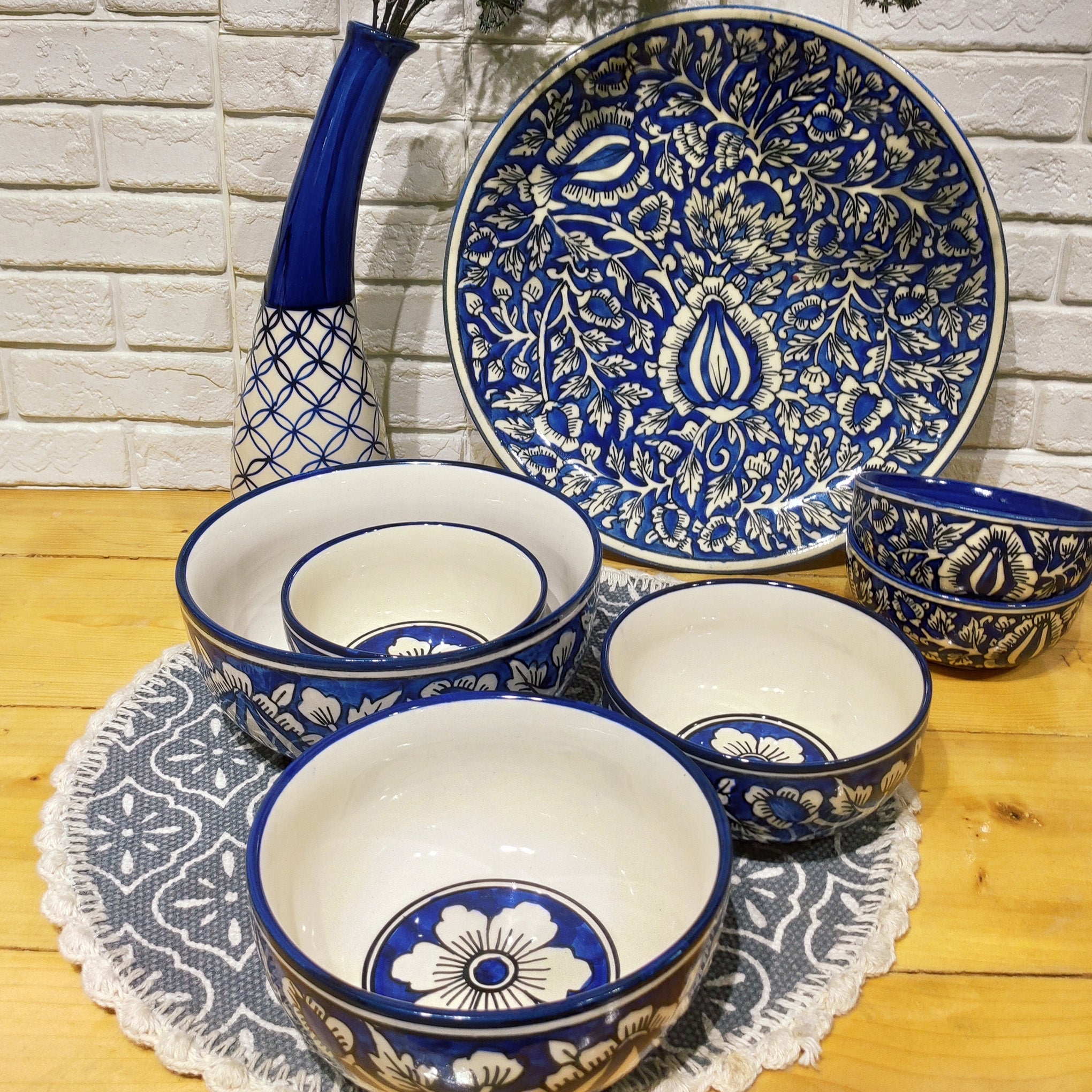 Blue Ceramic Serving Bowls (Set of 4)