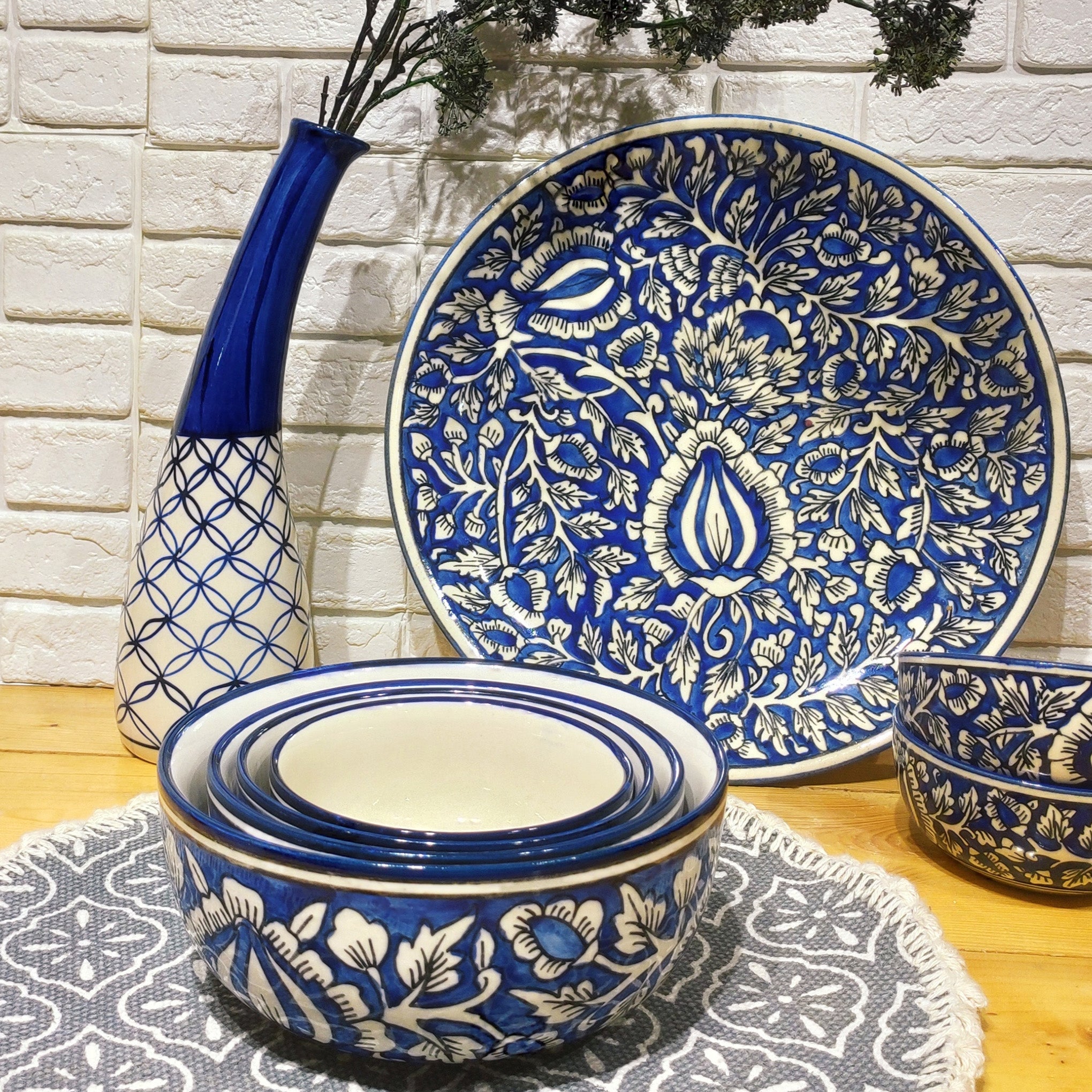Blue Ceramic Serving Bowls (Set of 4)