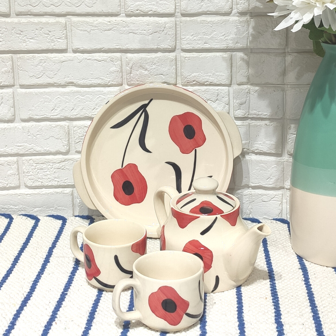 Hand Made Painted Ceramic Tea Set (Set of 4pcs)