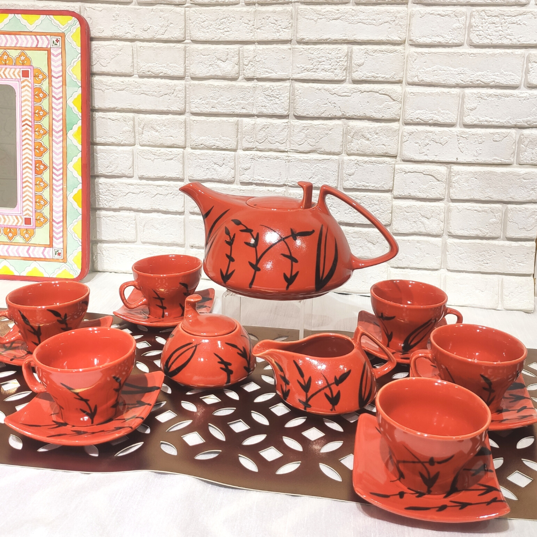 Handmade Red Ceramic Kettle sets (Set of 15)